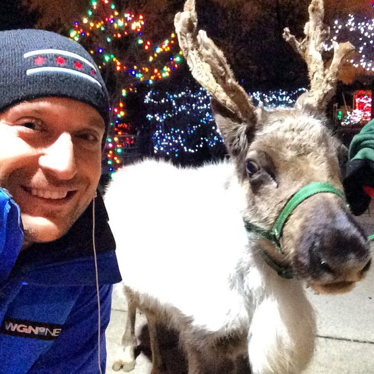 With Bunny the Reindeer at Brookfield Zoo. Holiday Magic runs through December.