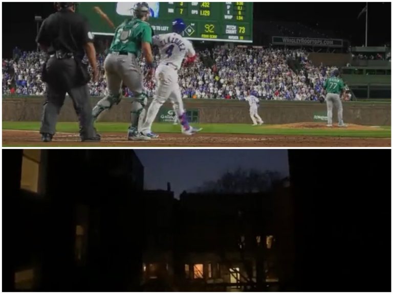 Listen to Wrigley Field crowd from blocks away as Cubs Grand Slam gives them the lead against Mariners